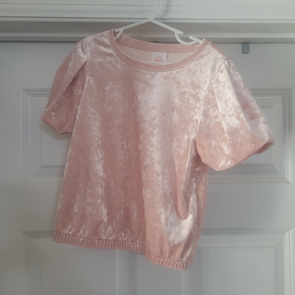 Wonder Nation Girls Pink Velour Top Short Puffed Sleeve Size Small 6-6X